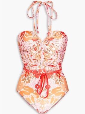 Zimmermann Violet Ruched Halter One-Piece Swimsuit | Size 1